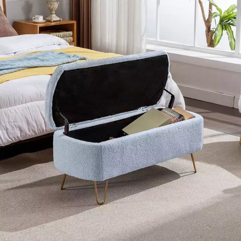 Banc de rangement ottoman en fausse fourrure 39,37"L x 15,75"P x 15,5"H