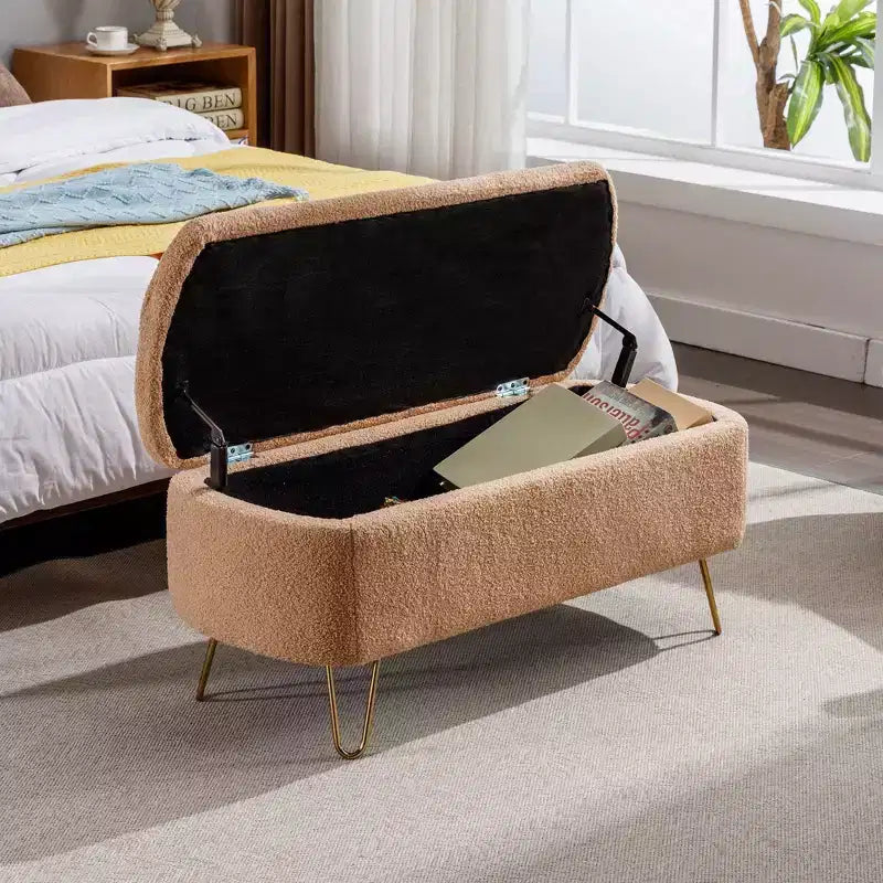Banc de rangement ottoman en fausse fourrure 39,37"L x 15,75"P x 15,5"H
