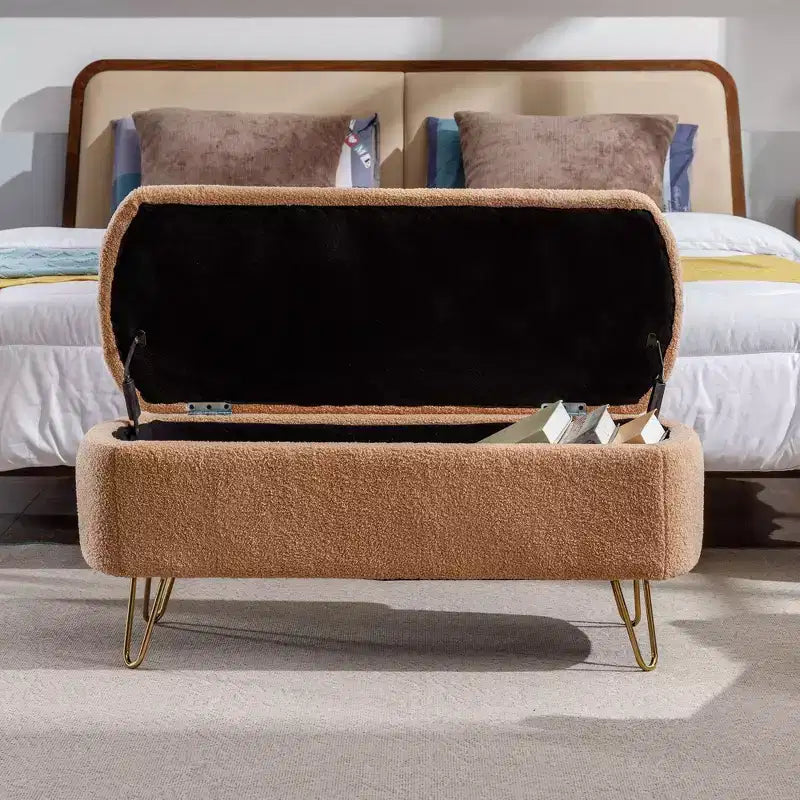 Banc de rangement ottoman en fausse fourrure 39,37"L x 15,75"P x 15,5"H