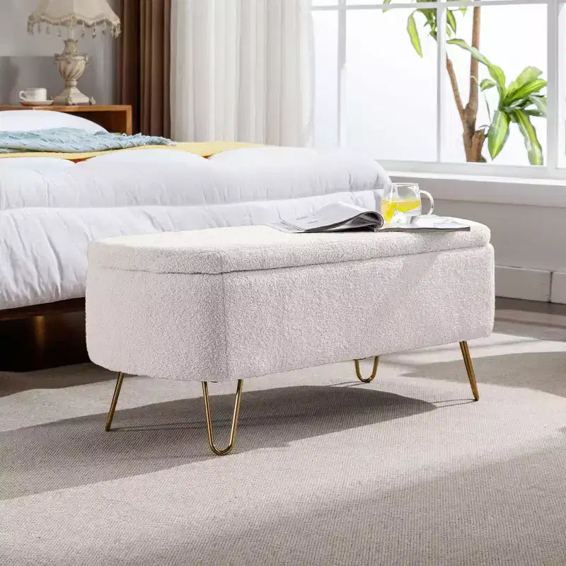 Banc de rangement ottoman en fausse fourrure 39,37"L x 15,75"P x 15,5"H
