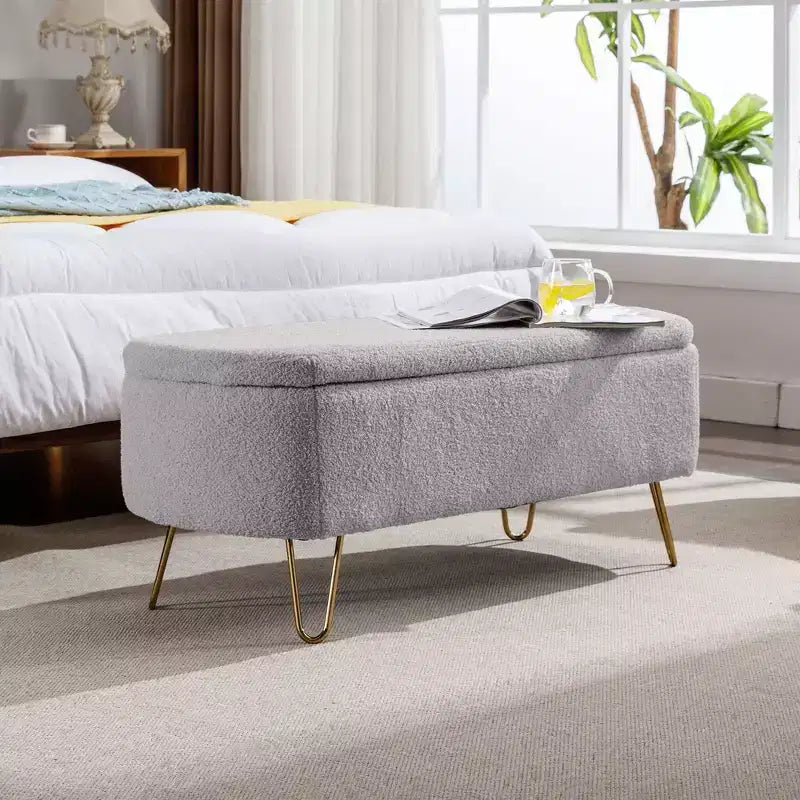 Banc de rangement ottoman en fausse fourrure 39,37"L x 15,75"P x 15,5"H