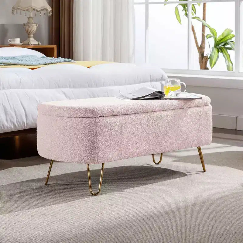 Banc de rangement ottoman en fausse fourrure 39,37"L x 15,75"P x 15,5"H