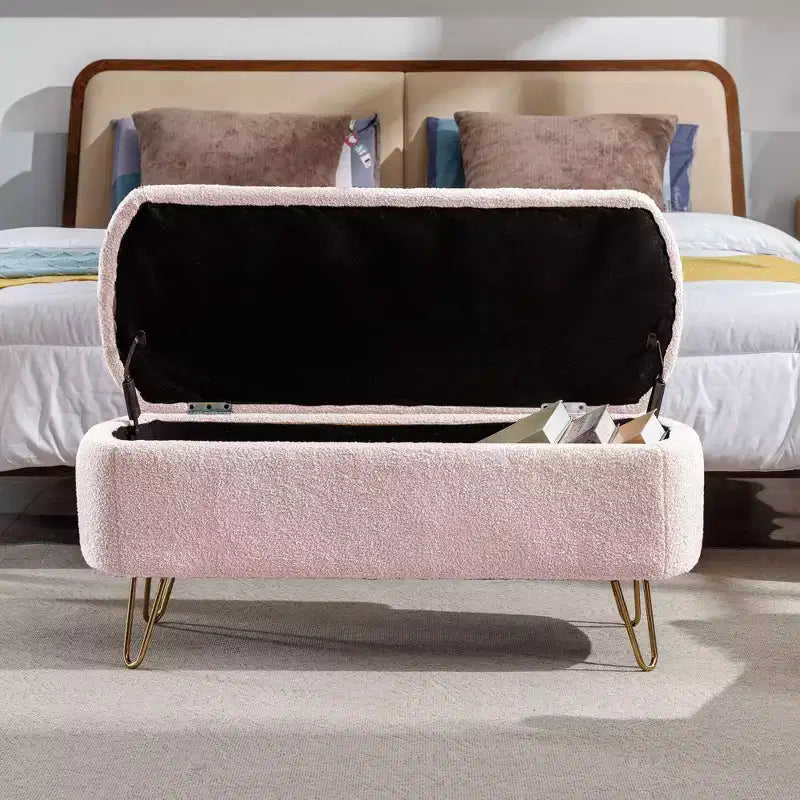 Banc de rangement ottoman en fausse fourrure 39,37"L x 15,75"P x 15,5"H