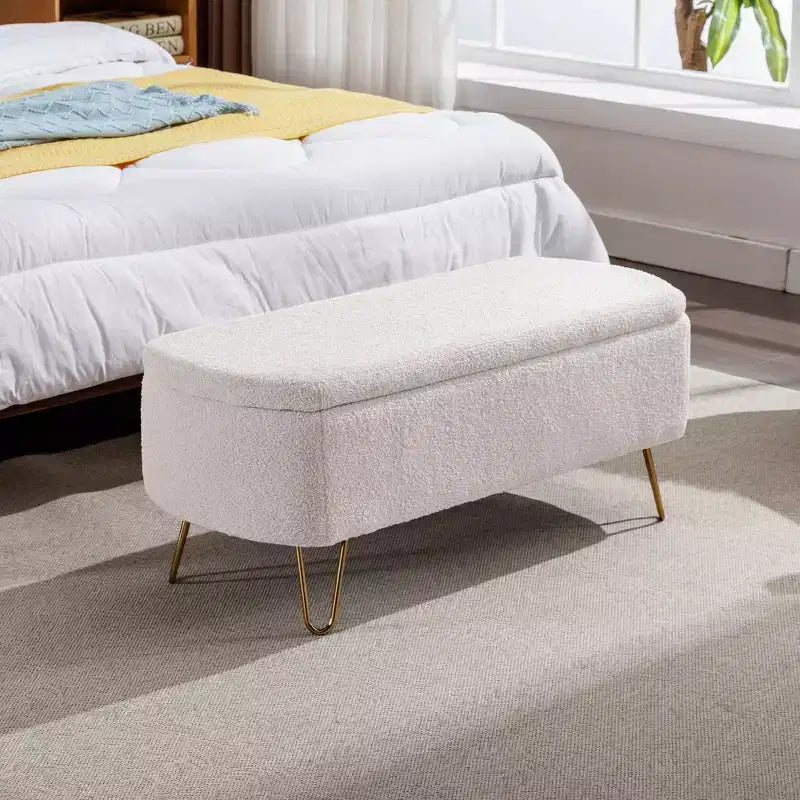 Banc de rangement ottoman en fausse fourrure 39,37"L x 15,75"P x 15,5"H