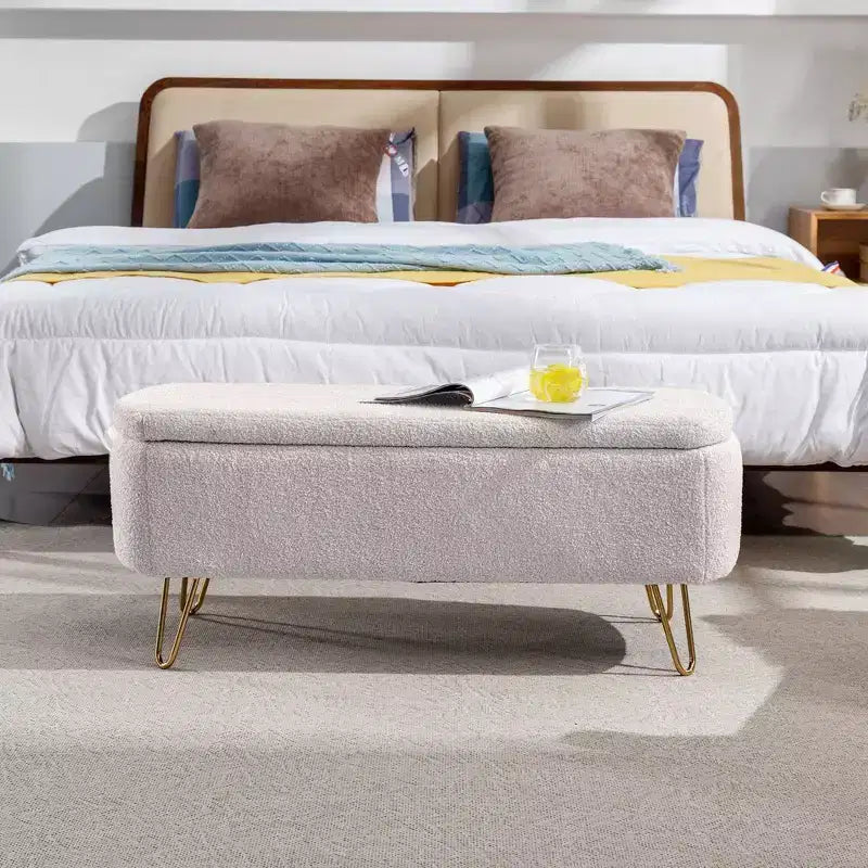 Banc de rangement ottoman en fausse fourrure 39,37"L x 15,75"P x 15,5"H
