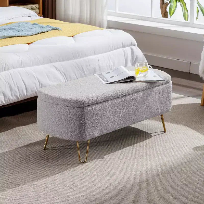 Banc de rangement ottoman en fausse fourrure 39,37"L x 15,75"P x 15,5"H
