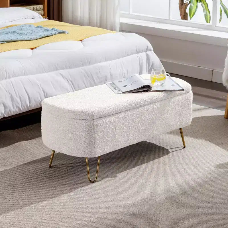 Banc de rangement ottoman en fausse fourrure 39,37"L x 15,75"P x 15,5"H