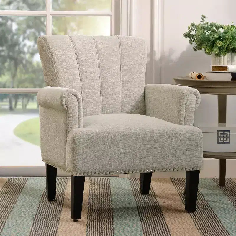 Fauteuil touffeté en polyester avec accoudoirs roulés 29''L x 24''P x 34.5''H