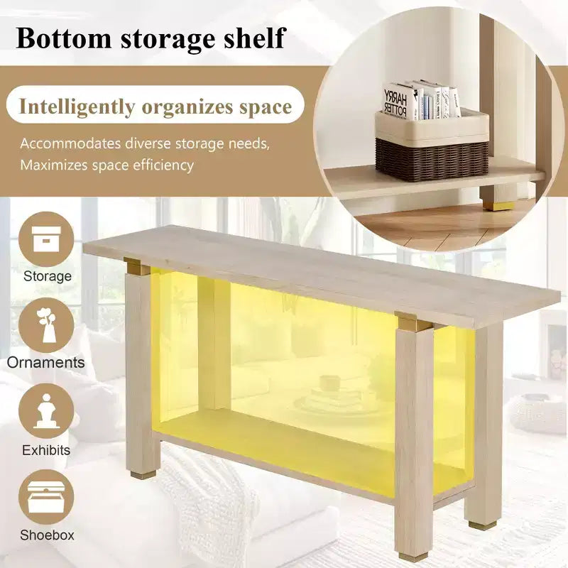 Console en pin et MDF avec étagère de rangement 76,5 cm (H) x 160 cm (L) x 40 cm (P)