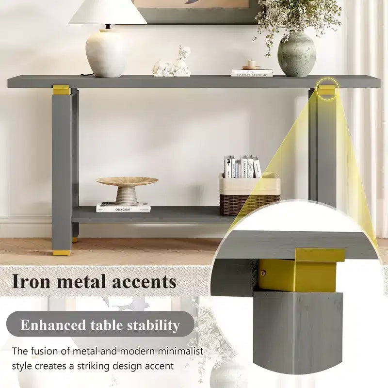 Console en pin et MDF avec étagère de rangement 76,5 cm (H) x 160 cm (L) x 40 cm (P)