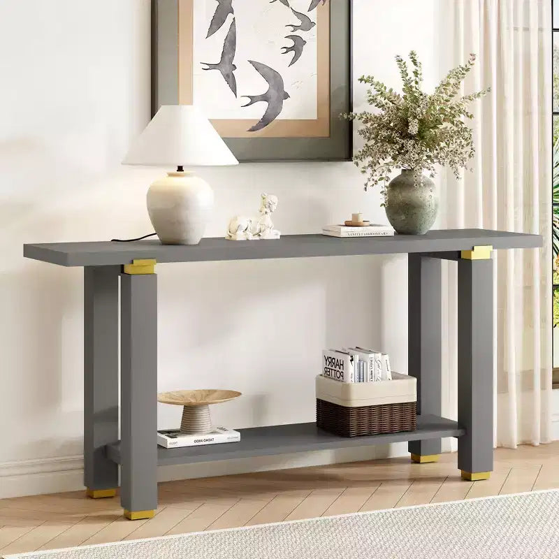 Console en pin et MDF avec étagère de rangement 76,5 cm (H) x 160 cm (L) x 40 cm (P)