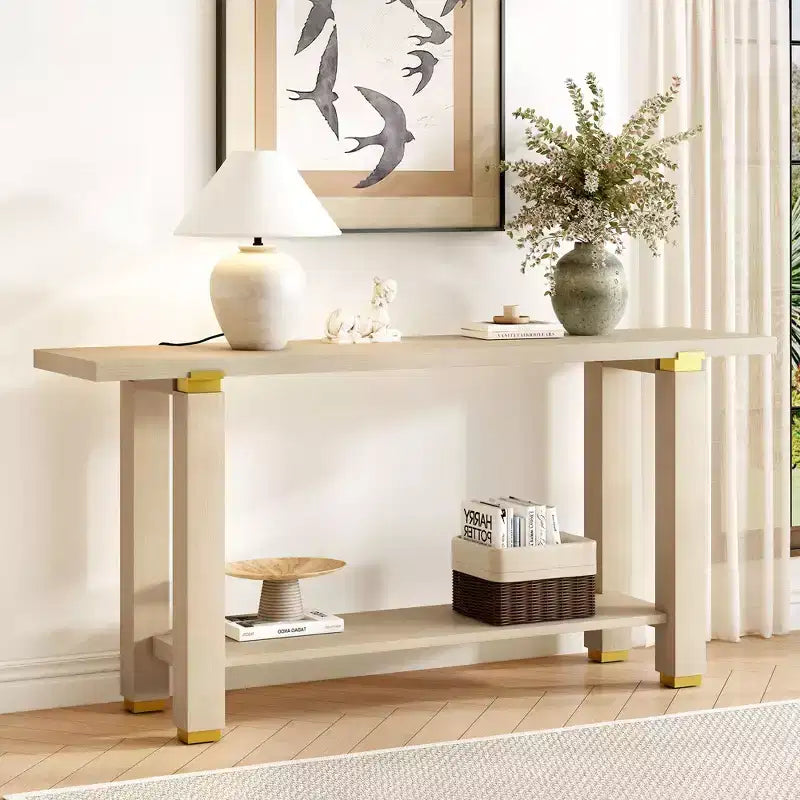 Console en pin et MDF avec étagère de rangement 76,5 cm (H) x 160 cm (L) x 40 cm (P)