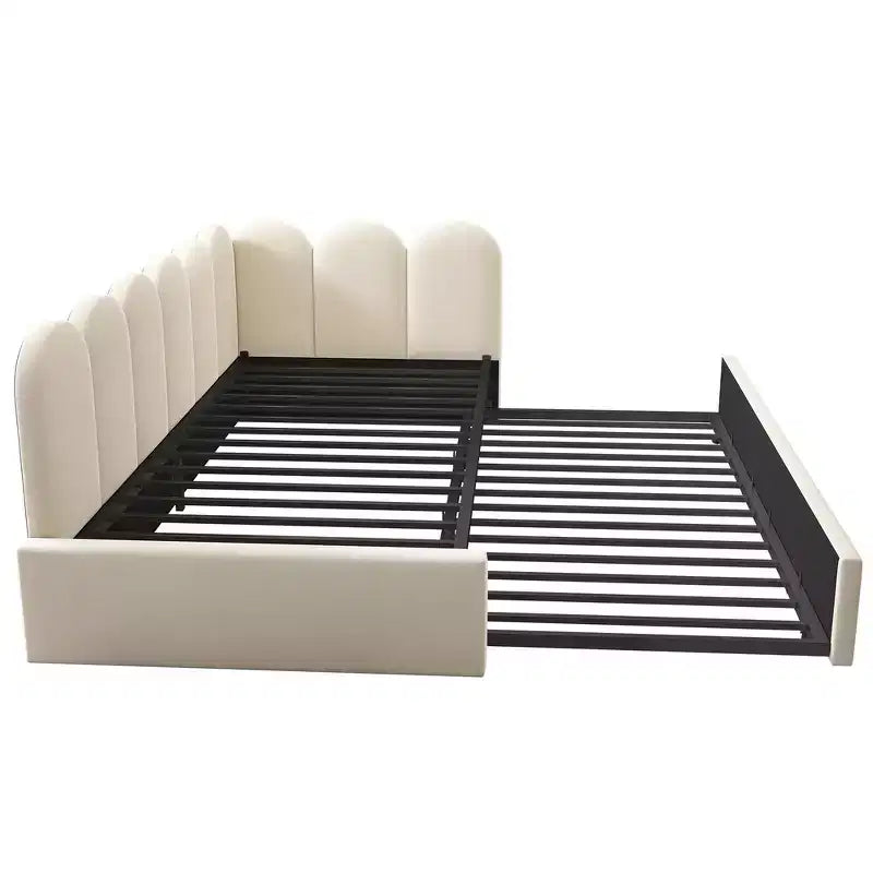 Lit de repos double en velours avec lit gigogne escamotable et cadre à lattes métalliques 76,2 cm H x 199,9 cm L x 105,7 cm P
