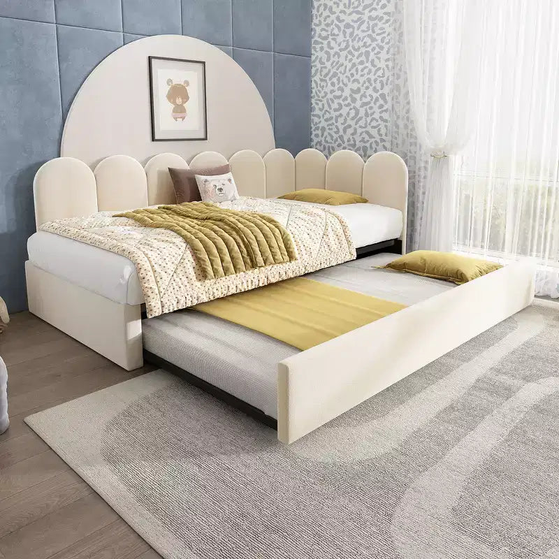 Lit de repos double en velours avec lit gigogne escamotable et cadre à lattes métalliques 76,2 cm H x 199,9 cm L x 105,7 cm P