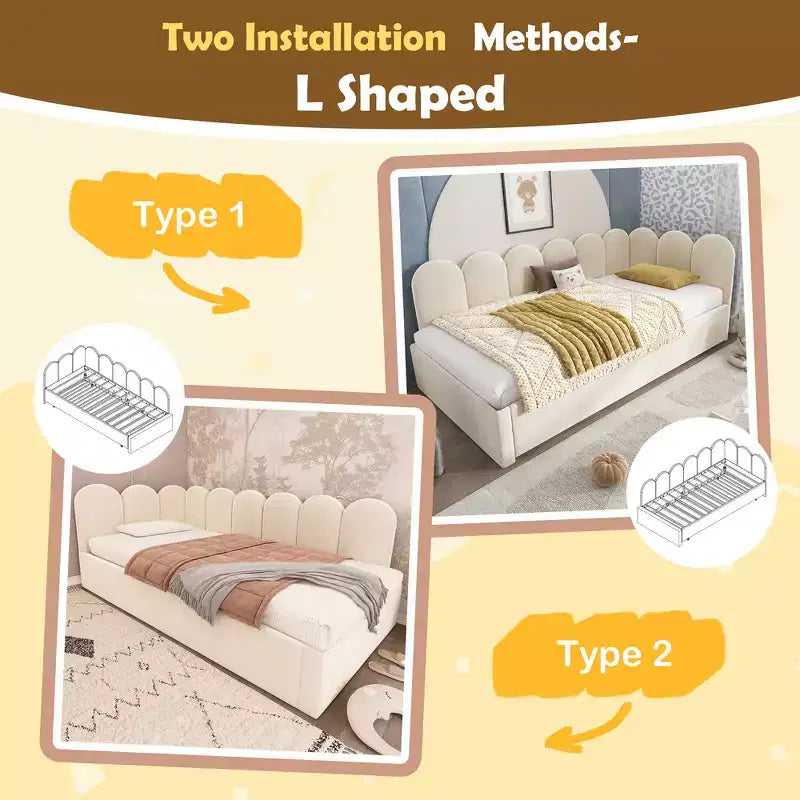 Lit de repos double en velours avec lit gigogne escamotable et cadre à lattes métalliques 76,2 cm H x 199,9 cm L x 105,7 cm P