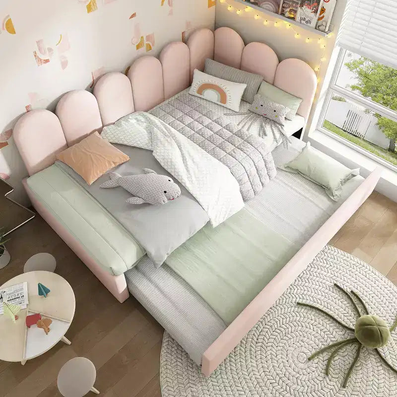 Lit de repos double en velours avec lit gigogne escamotable et cadre à lattes métalliques 76,2 cm H x 199,9 cm L x 105,7 cm P