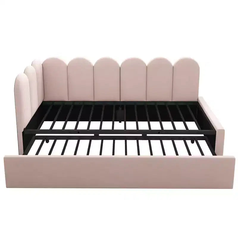Lit de repos double en velours avec lit gigogne escamotable et cadre à lattes métalliques 76,2 cm H x 199,9 cm L x 105,7 cm P
