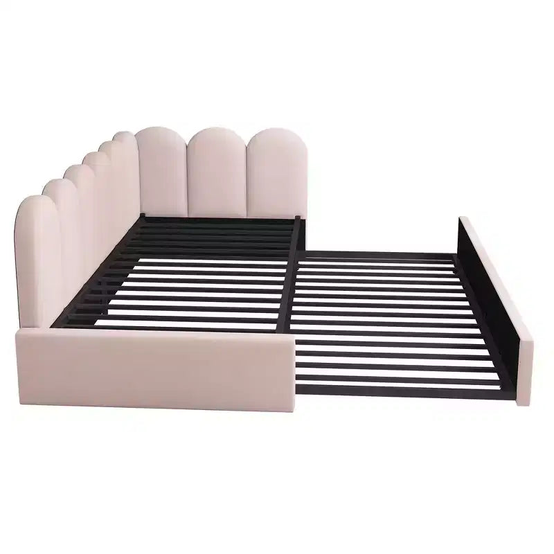Lit de repos double en velours avec lit gigogne escamotable et cadre à lattes métalliques 76,2 cm H x 199,9 cm L x 105,7 cm P