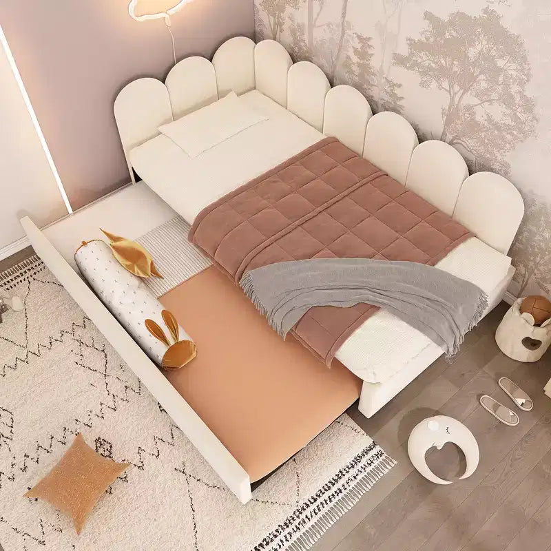 Lit de repos double en velours avec lit gigogne escamotable et cadre à lattes métalliques 76,2 cm H x 199,9 cm L x 105,7 cm P