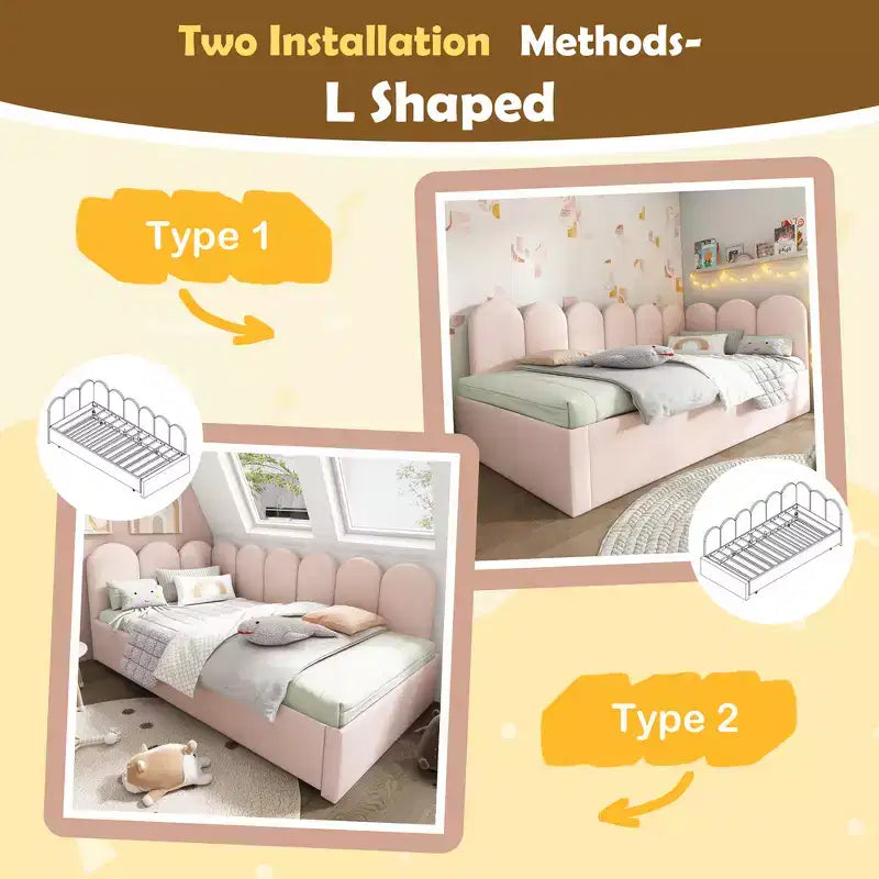 Lit de repos double en velours avec lit gigogne escamotable et cadre à lattes métalliques 76,2 cm H x 199,9 cm L x 105,7 cm P