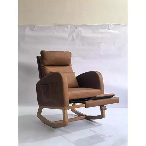 Nursery Glider Rocking Chair with High Backrest, Upholstered Breathable PU Leather & Sturdy Wooden Legs, Comfortable Nursing Chair