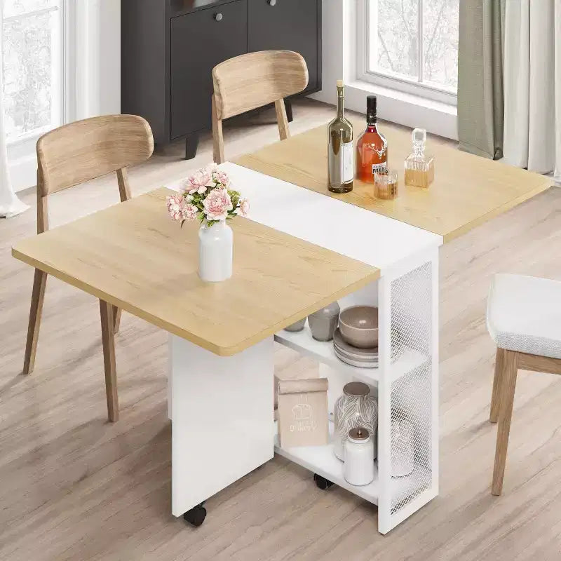 Table à manger pliante en bois avec roulettes 75 cm (H) x 80 cm (l) x 127 cm (P)