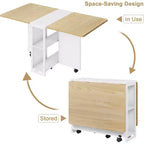 Table à manger pliante en bois avec roulettes 75 cm (H) x 80 cm (l) x 127 cm (P)