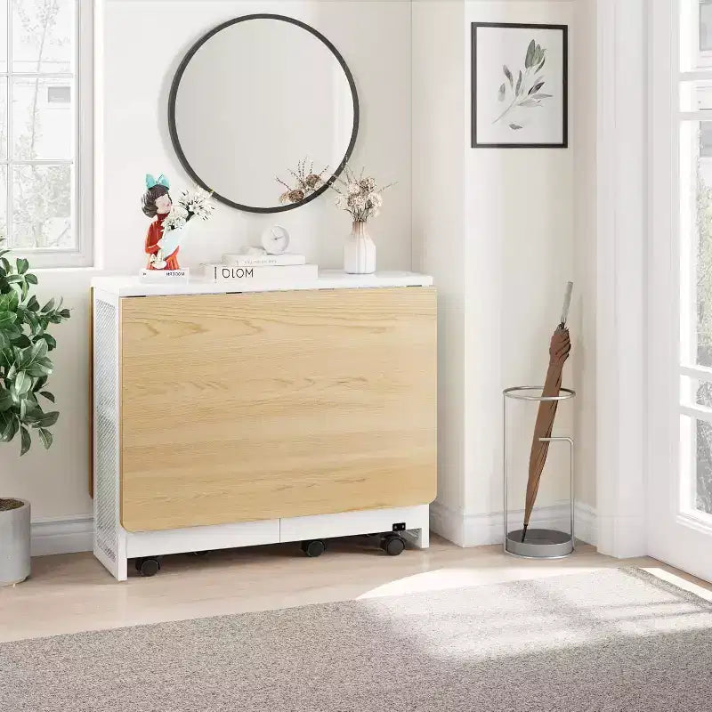 Table à manger pliante en bois avec roulettes 75 cm (H) x 80 cm (l) x 127 cm (P)