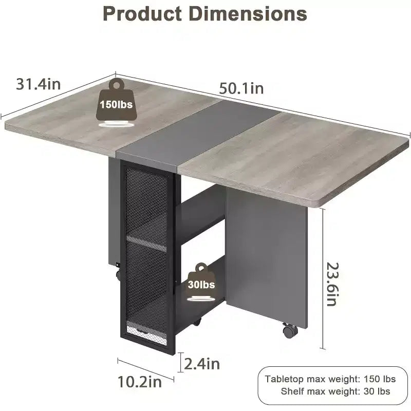 Table à manger pliante en bois avec roulettes 75 cm (H) x 80 cm (l) x 127 cm (P)