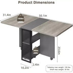 Table à manger pliante en bois avec roulettes 75 cm (H) x 80 cm (l) x 127 cm (P)