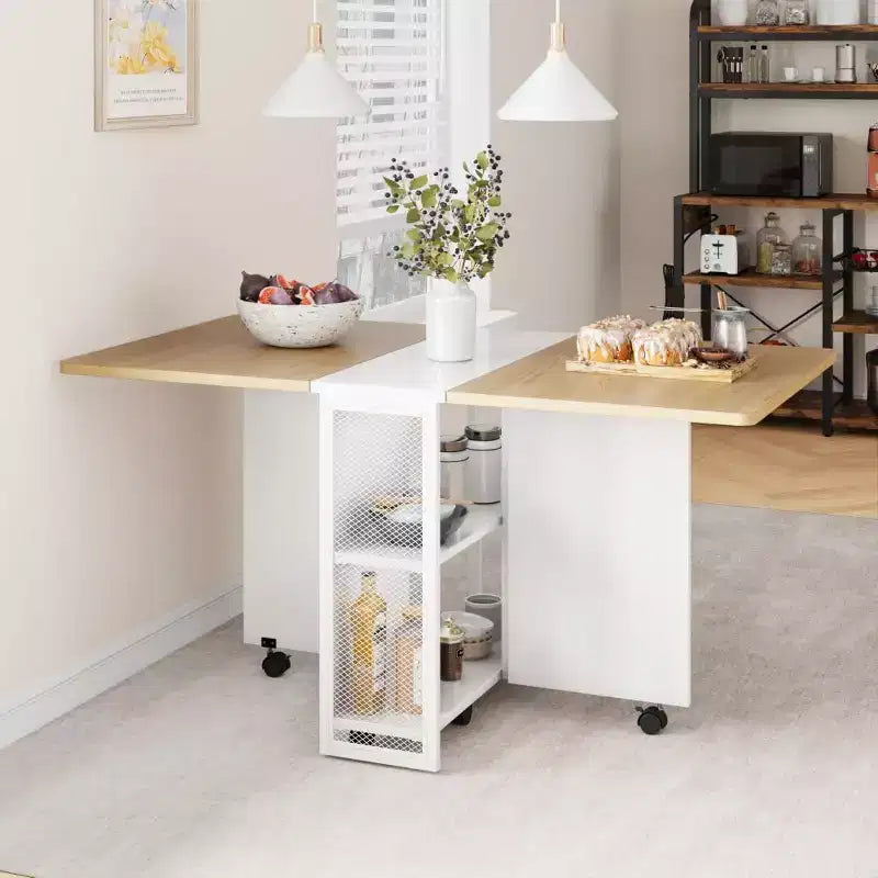 Table à manger pliante en bois avec roulettes 75 cm (H) x 80 cm (l) x 127 cm (P)