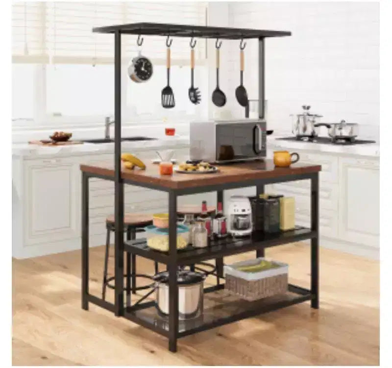 Meuble îlot de cuisine en MDF et fer avec étagère suspendue 14 cm (H) x 76 cm (l) x 131 cm (P)