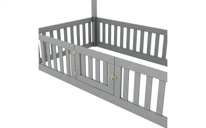 Lit au sol en forme de maison pour enfant Pine Kids, jumeau 183,9 cm H x 102,1 cm l x 198,4 cm P