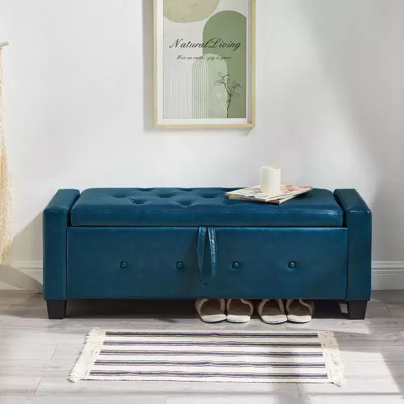 Banc de rangement ottoman en bois et similicuir 43,2 cm (H) x 46 cm (l) x 122 cm (P)