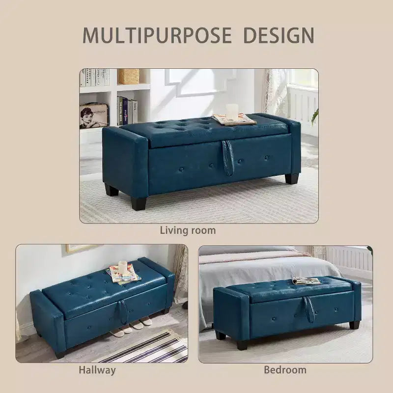 Banc de rangement ottoman en bois et similicuir 43,2 cm (H) x 46 cm (l) x 122 cm (P)