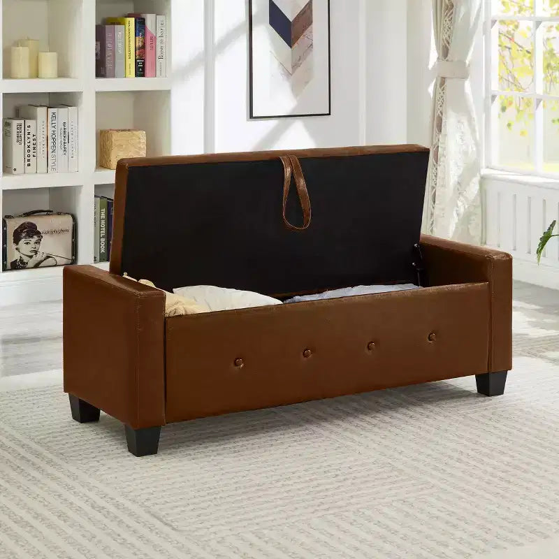 Banc de rangement ottoman en bois et similicuir 43,2 cm (H) x 46 cm (l) x 122 cm (P)
