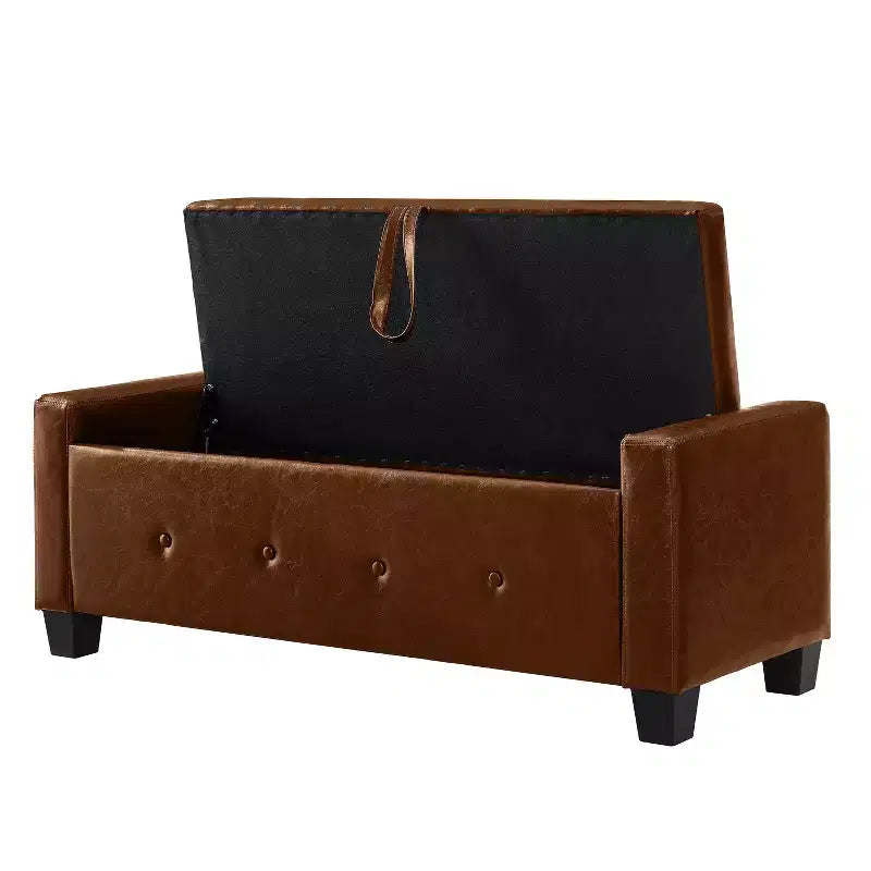 Banc de rangement ottoman en bois et similicuir 43,2 cm (H) x 46 cm (l) x 122 cm (P)