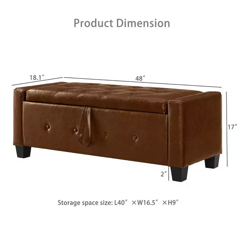 Banc de rangement ottoman en bois et similicuir 43,2 cm (H) x 46 cm (l) x 122 cm (P)