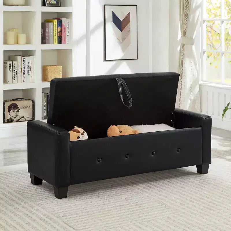Banc de rangement ottoman en bois et similicuir 43,2 cm (H) x 46 cm (l) x 122 cm (P)