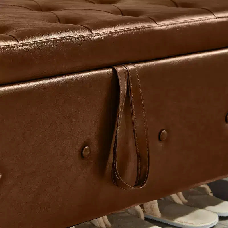 Banc de rangement ottoman en bois et similicuir 43,2 cm (H) x 46 cm (l) x 122 cm (P)