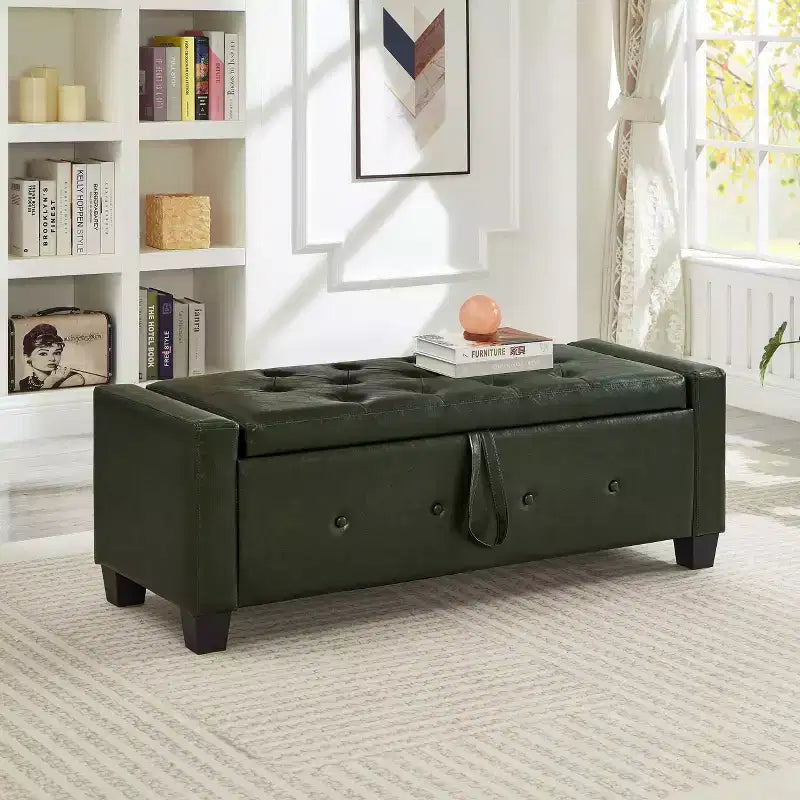 Banc de rangement ottoman en bois et similicuir 43,2 cm (H) x 46 cm (l) x 122 cm (P)
