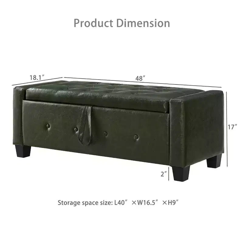 Banc de rangement ottoman en bois et similicuir 43,2 cm (H) x 46 cm (l) x 122 cm (P)