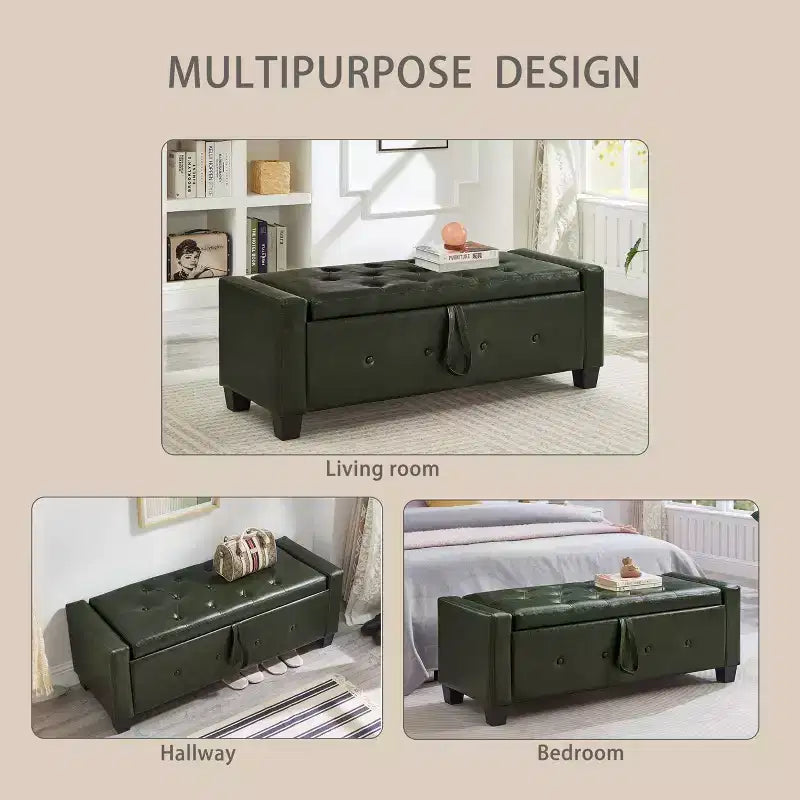 Banc de rangement ottoman en bois et similicuir 43,2 cm (H) x 46 cm (l) x 122 cm (P)