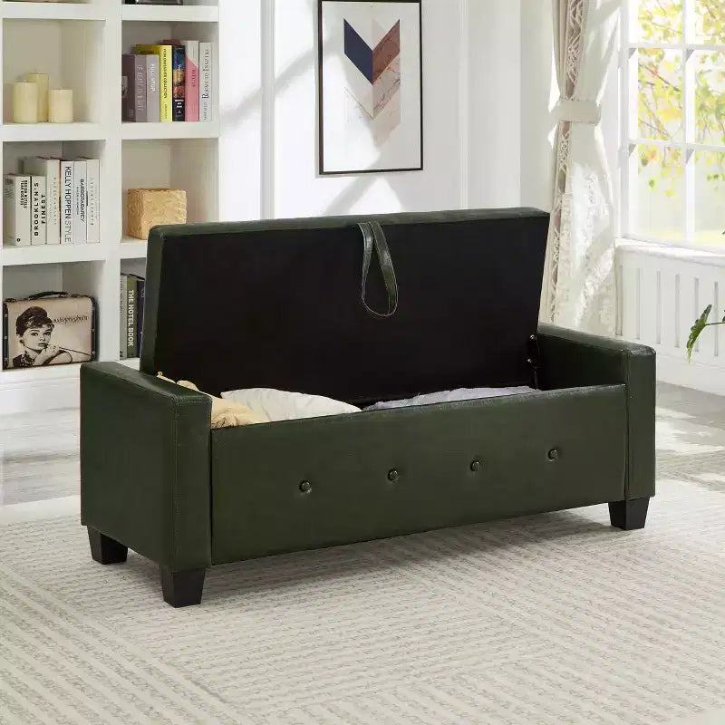 Banc de rangement ottoman en bois et similicuir 43,2 cm (H) x 46 cm (l) x 122 cm (P)