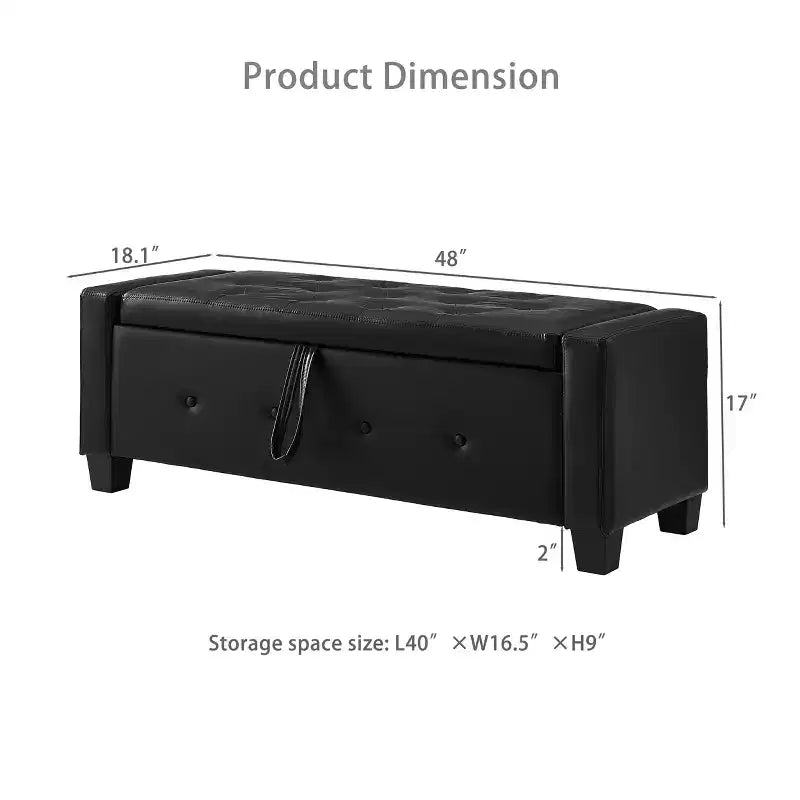Banc de rangement ottoman en bois et similicuir 43,2 cm (H) x 46 cm (l) x 122 cm (P)