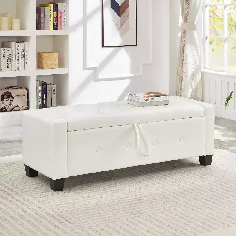Banc de rangement ottoman en bois et similicuir 43,2 cm (H) x 46 cm (l) x 122 cm (P)