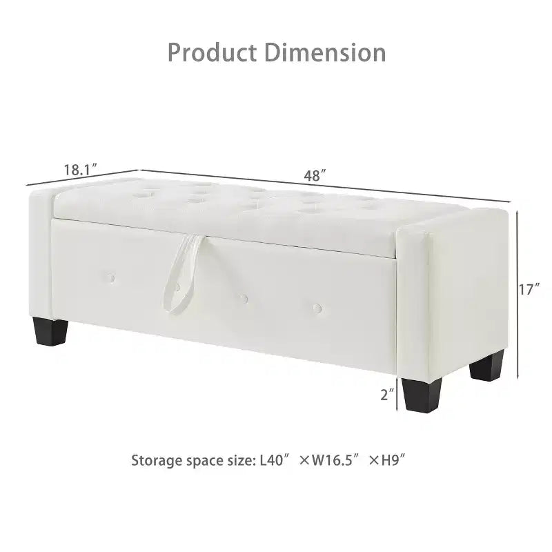 Banc de rangement ottoman en bois et similicuir 43,2 cm (H) x 46 cm (l) x 122 cm (P)