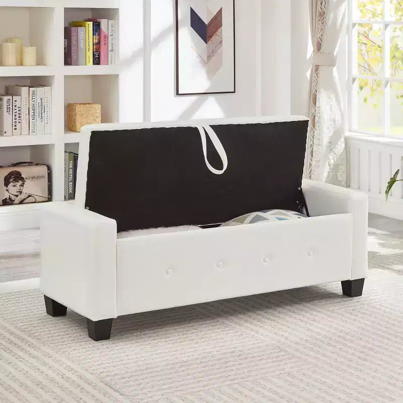 Banc de rangement ottoman en bois et similicuir 43,2 cm (H) x 46 cm (l) x 122 cm (P)
