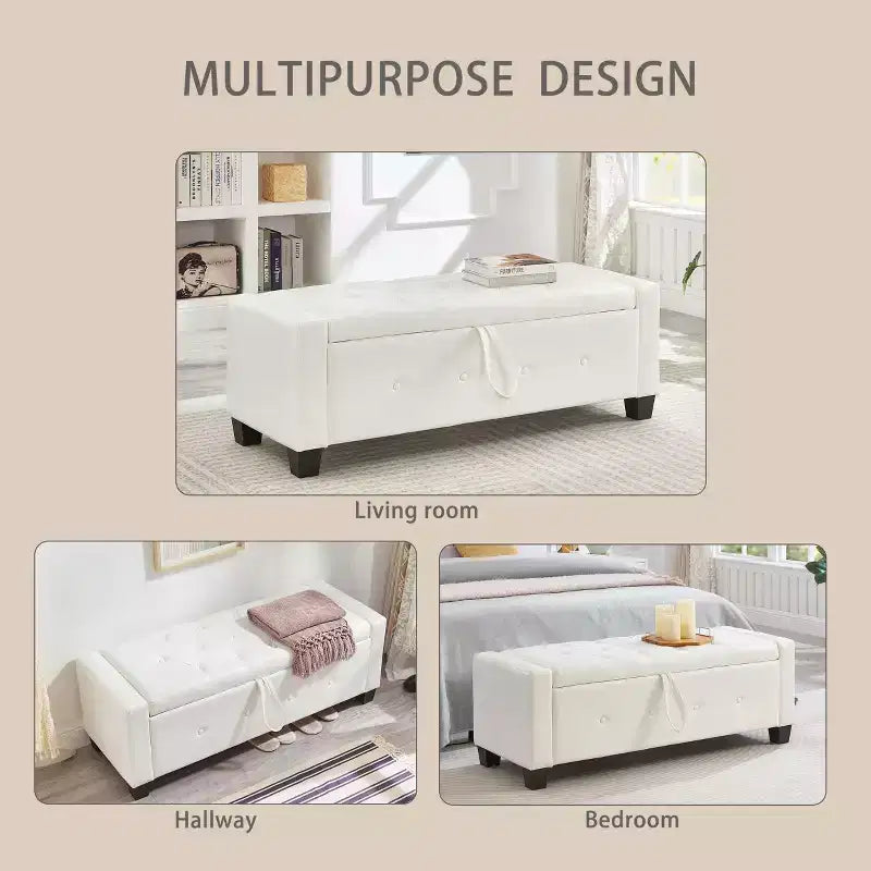 Banc de rangement ottoman en bois et similicuir 43,2 cm (H) x 46 cm (l) x 122 cm (P)