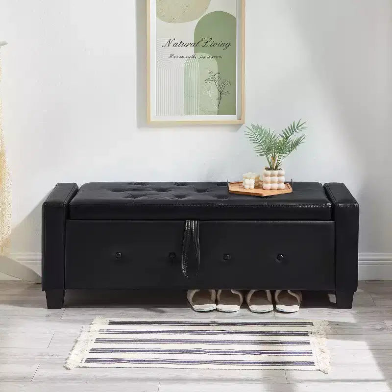 Banc de rangement ottoman en bois et similicuir 43,2 cm (H) x 46 cm (l) x 122 cm (P)